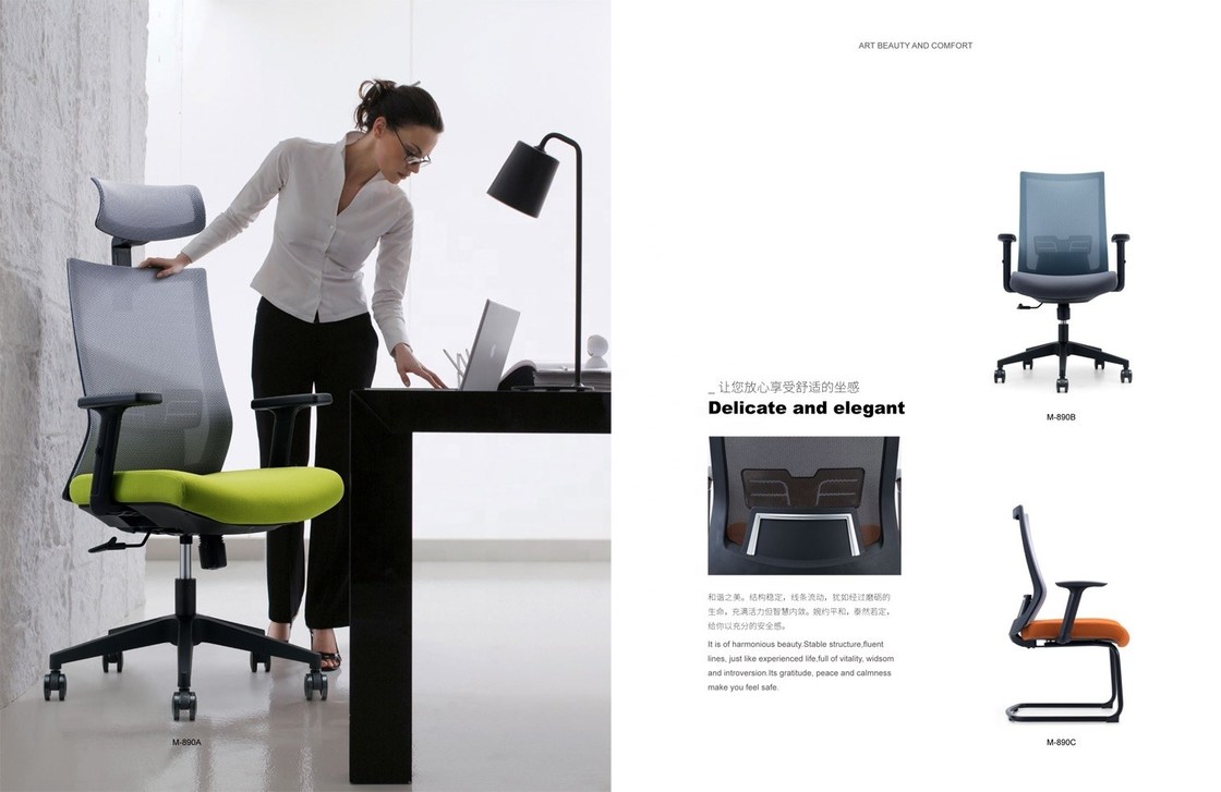 Assento de braço e apoio de cabeça ajustável cadeira de escritório de malha para o design ergonômico de costas altas modernas
