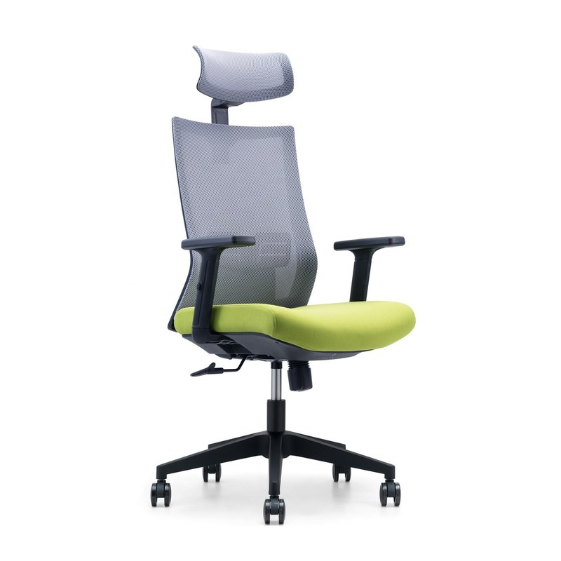 Assento de braço e apoio de cabeça ajustável cadeira de escritório de malha para o design ergonômico de costas altas modernas