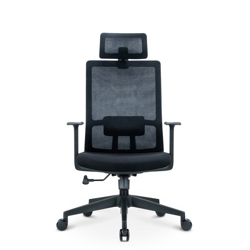 Cadeira giratória de estilo moderno em tecido de malha preta para escritório ergonômico e padrão BIFMA