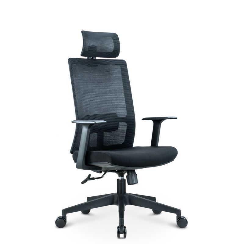 Cadeira giratória preta ergonômica de altura ajustável com suporte de costas e cabeça OEM ODM