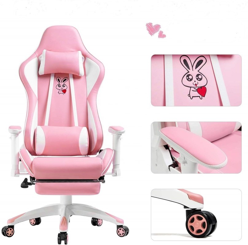 Personalize LED rosa RGB Computador PC Game Chair Gaming PU Leather Silla Gamer com apoio de braço 2D