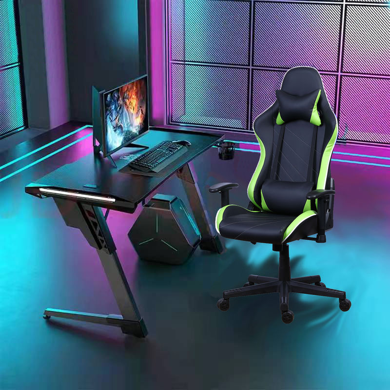 PU Castors Leather Reclining Gamer Chair com LED Light Bar Racer RGB Gaming Chair