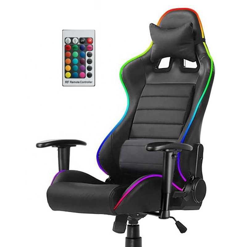 Cadeira de jogos RGB de couro sintético com função de massagem Luzes RGB e alto conforto