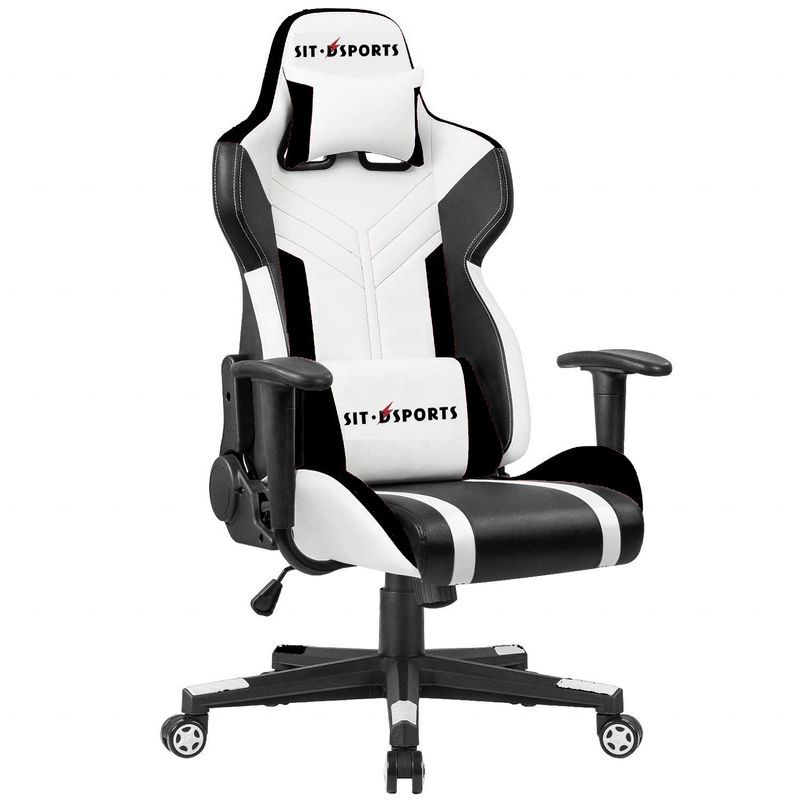 Cadeira de jogo de corrida de couro PU branco confortável para desempenho profissional de esportes eletrônicos