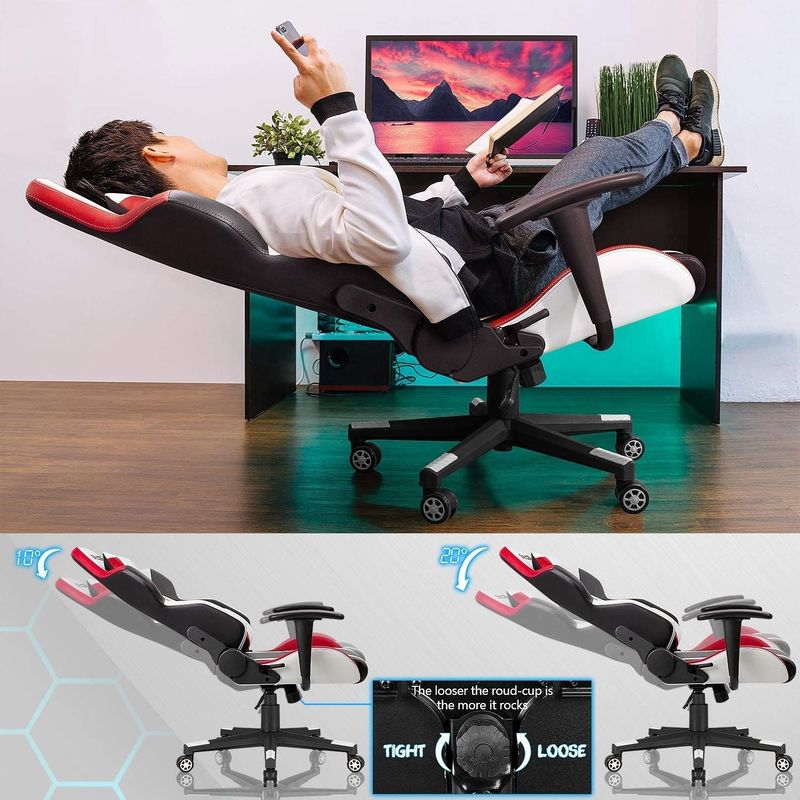 Cadeira de jogo de corrida de couro PU branco confortável para desempenho profissional de esportes eletrônicos