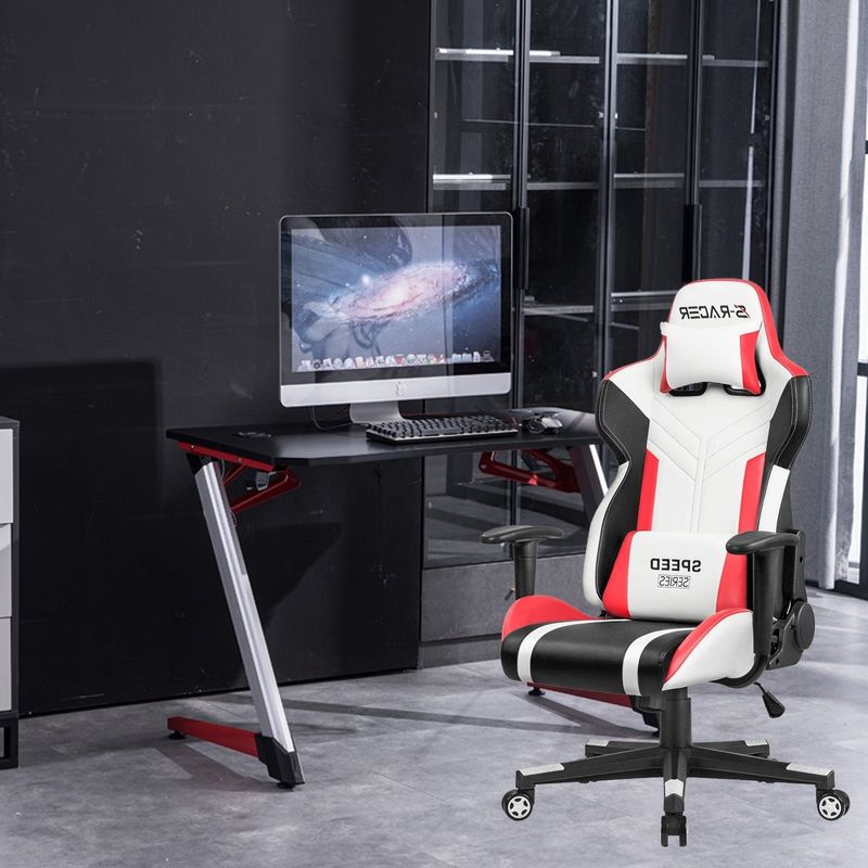 Cadeira de jogo de corrida de couro PU branco confortável para desempenho profissional de esportes eletrônicos