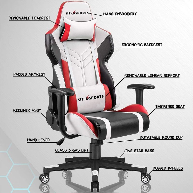 Cadeira de jogo de corrida de couro PU branco profissional para uma experiência de esportes eletrônicos confortável