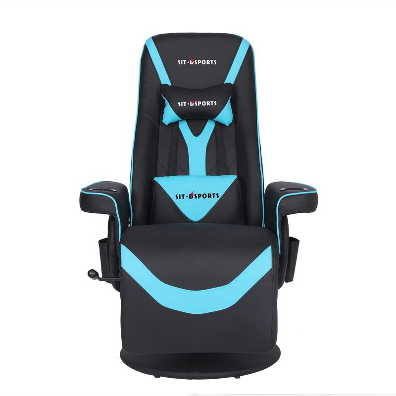 Luxo Sofá de jogos preto/azul estilo de corrida com porta-copa Iluminação LED e apoio de pés