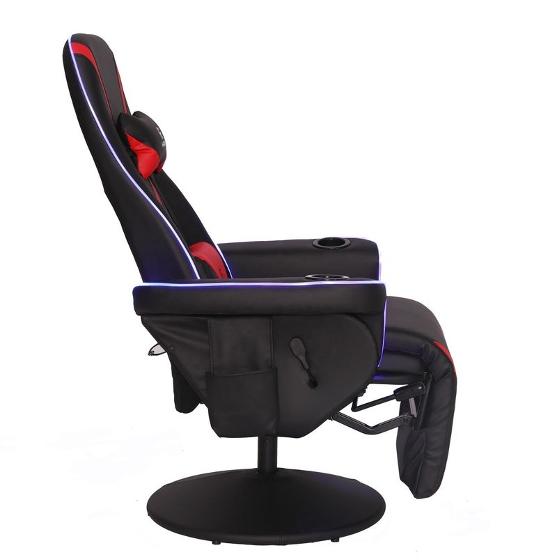 Luxo Sofá de jogos preto/azul estilo de corrida com porta-copa Iluminação LED e apoio de pés
