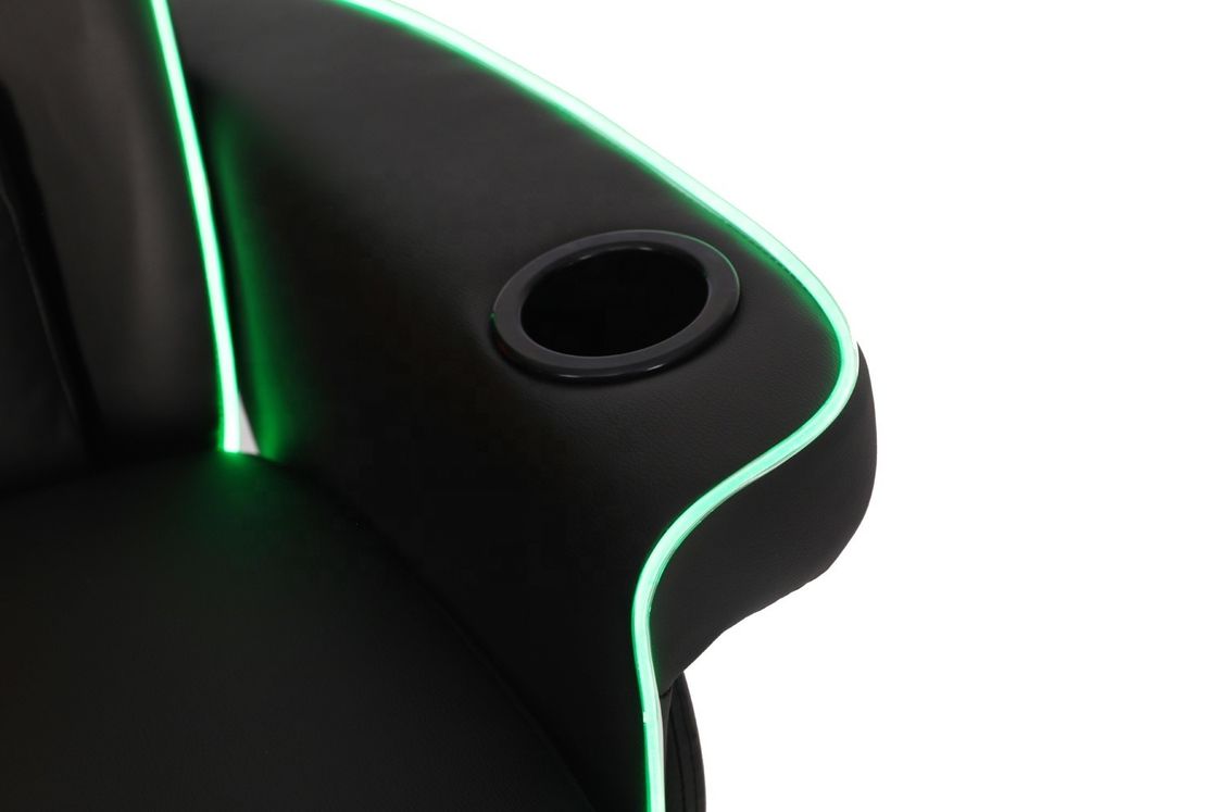 Luxo Sofá de jogos preto/azul estilo de corrida com porta-copa Iluminação LED e apoio de pés