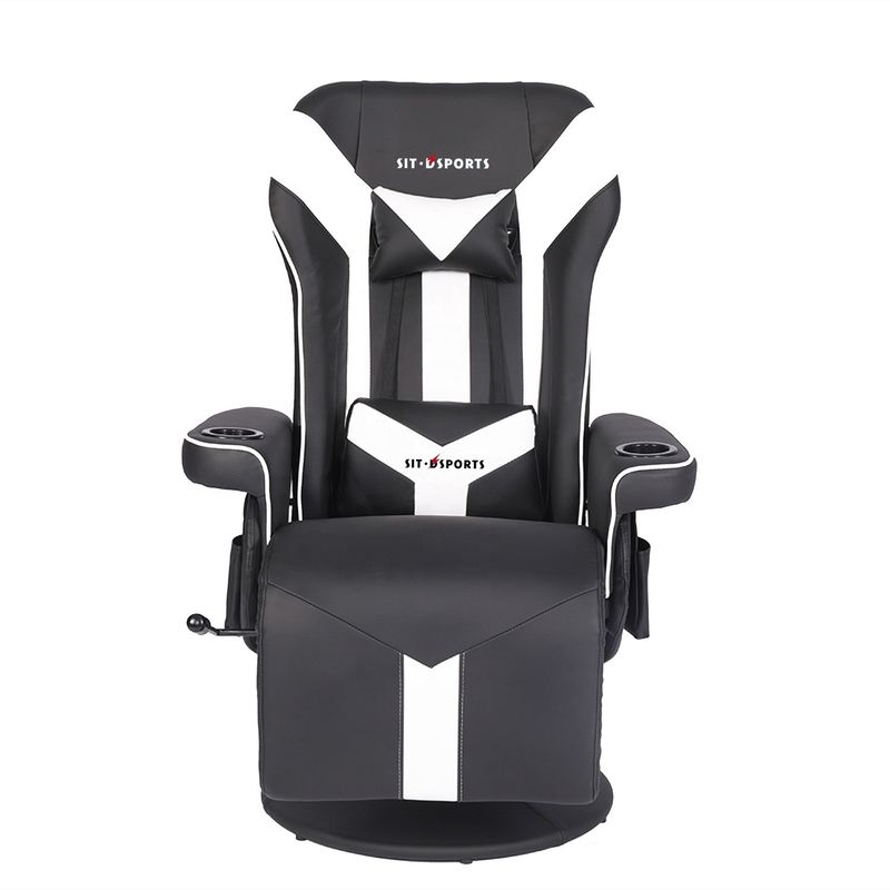 Cadeira de jogos de escritório/casa com suporte de taça e apoio de pé em couro branco de estilo de corrida