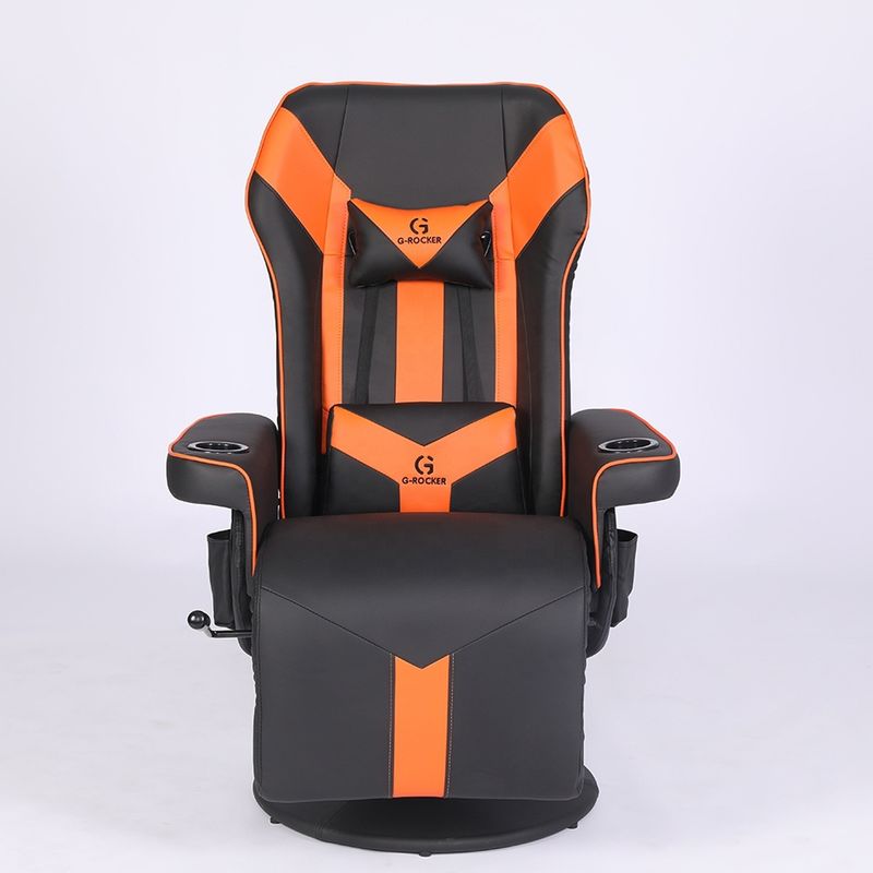 Cadeira de jogos de escritório/casa com suporte de taça e apoio de pé em couro branco de estilo de corrida