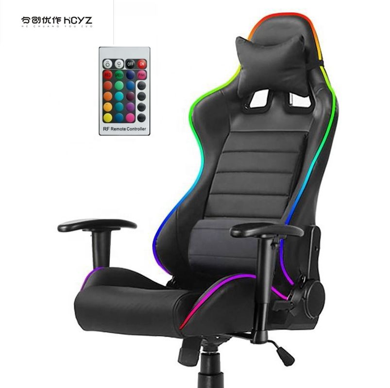 HCYZ RGB LED Light PC Gamer Chair com encosto ajustável 90-180 e função de massagem