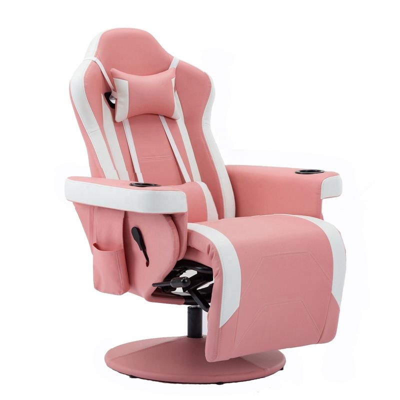 Cadeira de jogos com suporte de copo rosa estilo de corrida de couro assento ergonômico sofá giratório para casa