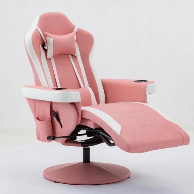 Cadeira de jogos com suporte de copo rosa estilo de corrida de couro assento ergonômico sofá giratório para casa