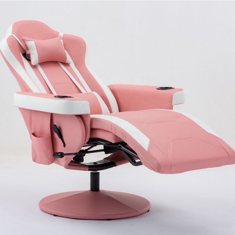 Cadeira de jogos com suporte de copo rosa estilo de corrida de couro assento ergonômico sofá giratório para casa